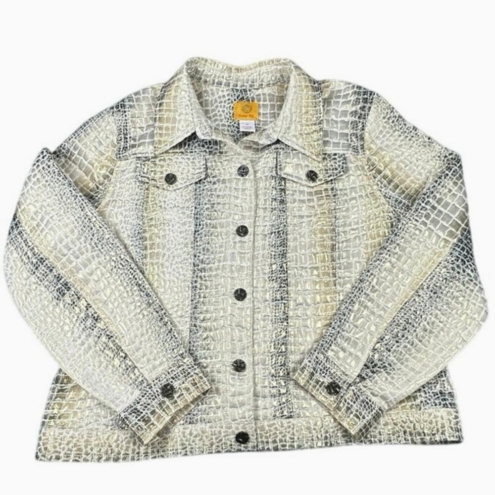 Ruby Rd. Croc Embossed Jacket Metallic Coated Trucker Jean Cut Shacket